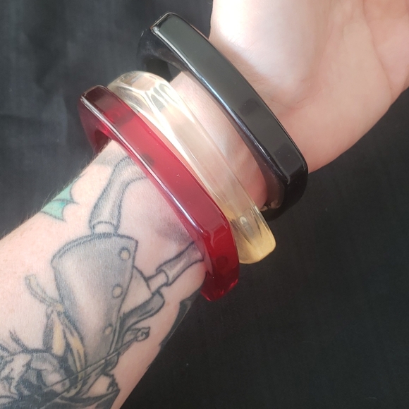 Vintage lucite square bangles set of 3 - mod retro - Picture 7 of 7